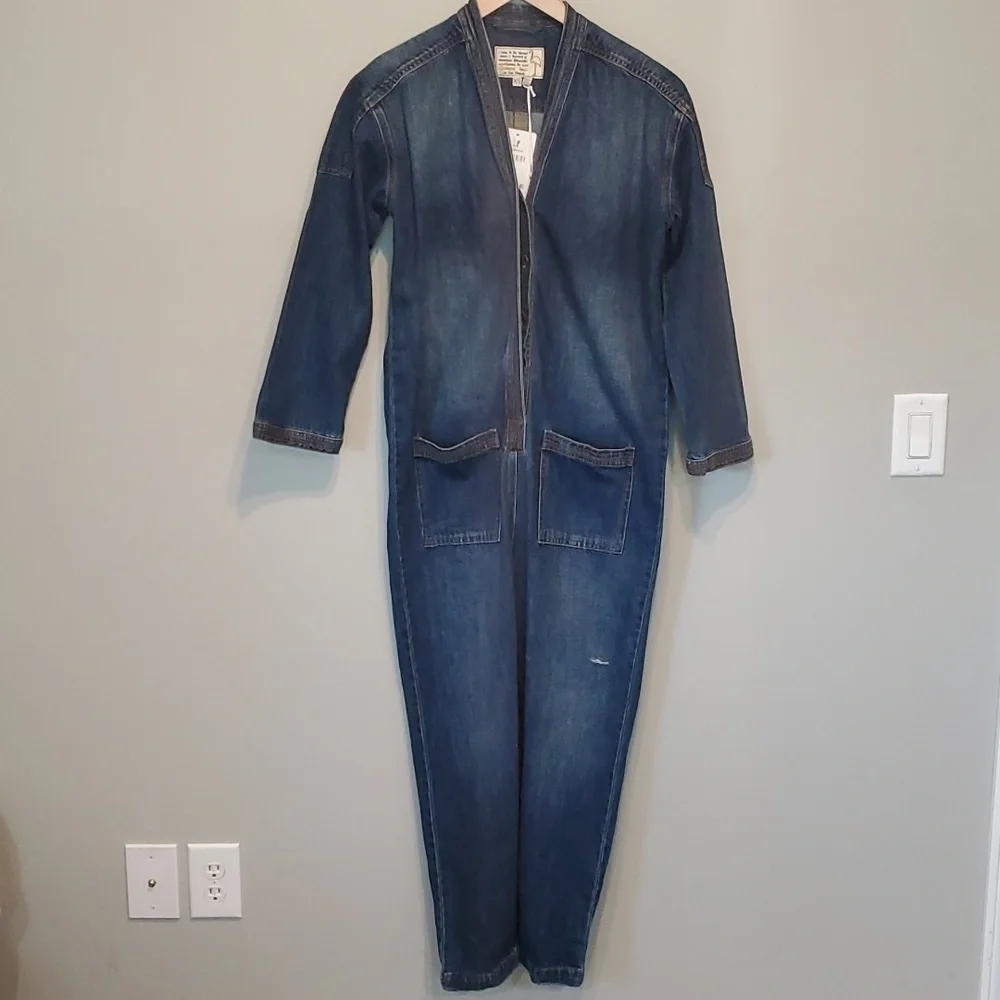 NWR Sandrine Rose X Free People Distressed Y2K 90s jumpsuit coverall jeans XS